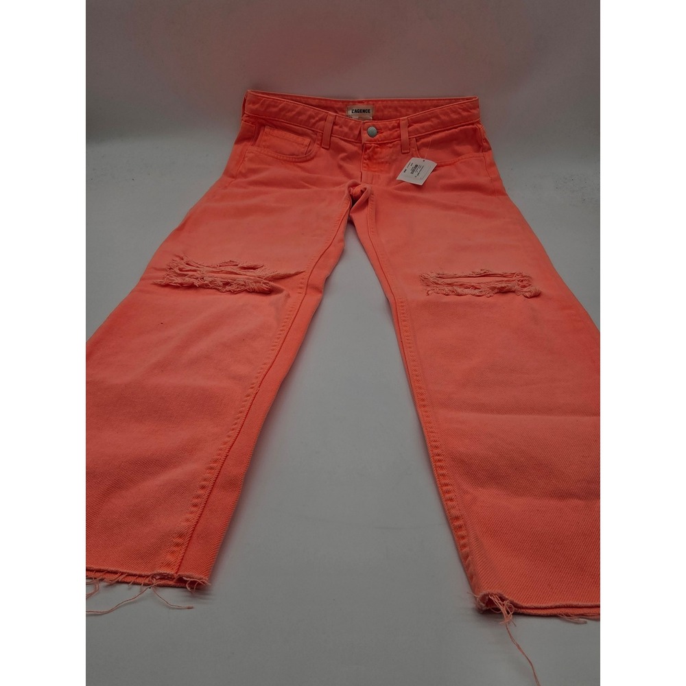L'AGENCE Women's Size 26 Shocking Orange Distressed Raw Hem Jeans 101-863